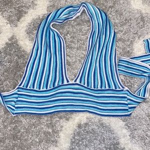 This crop top is from Amazon. It is a size small. The colors are blue and white.